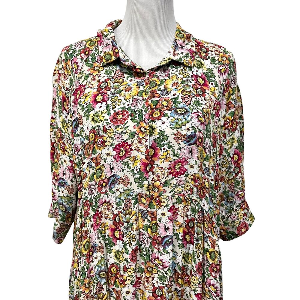Natural Life Rebecca Tiered Midi Dress Flowy Floral Cottage Boho Pockets XXL - Picture 3 of 10